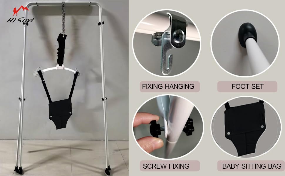 Baby Jumper Set with Hanging Shelf Adjustable Toddler Baby Bouncer Baby Toys… (Blcak)