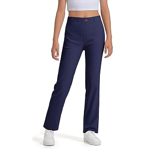 Girls Dress Pants Straight Leg School Uniform Pants Cozy Elastic Waist Chino Trousers Preppy Clothes with Pockets