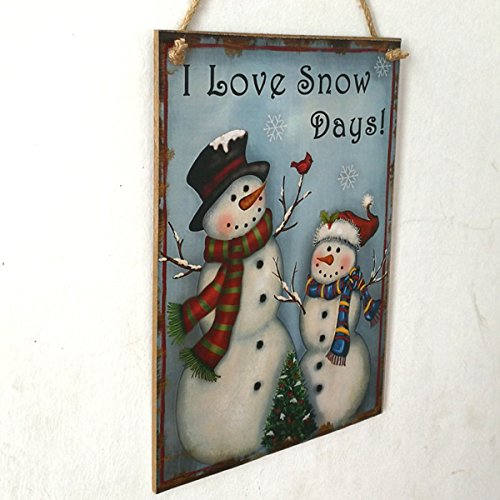LUOEM Holiday Christmas Hanging Door Decorations Wooden Wall Sign Decorative Plaque Hanger (I Love Snow Days)