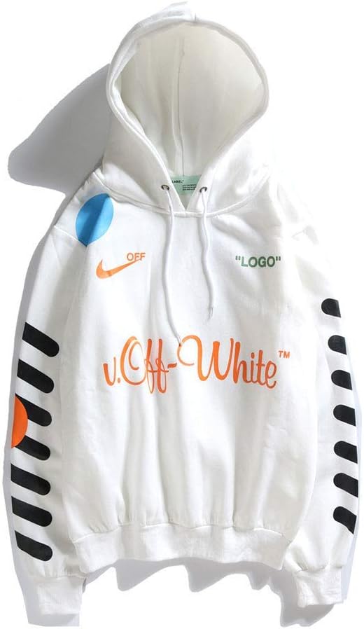 JJZX Hoodies Drawstring Streetwear Off OW Logo Winter Autumn Fashion Casual Sweatshirts for Men/Women,White,L
