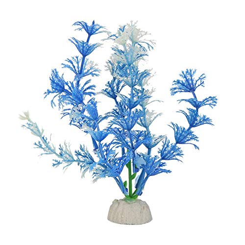 Jocestyle Simulation Plastic Water Grass Fake Plants Snowflake Aquarium Decor (Blue)