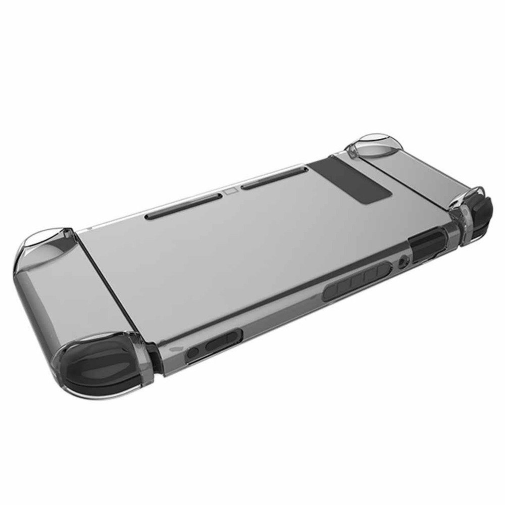 Vorida Case Compatible for Nintendo Switch, Crystal Case Hard Back Clear Cover Anti-Scratch & Shock-Absorption 9H Tempered Glass Screen Protector + Joy Con Grip Caps (Grey)