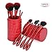 Red Goblet Makeup Brushes Set, 10pcs Professional Face Brush with Holder for Foundation Eye Makeup Concealer Mascara Contour Lip Cosmetic Powder Vanity Synthetic Brush Tools Kit for Women