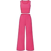 EXARUS Girls Matching Set Cute Two Piece Outfits Wide Leg Pants Lounge Set Crop Tank Top Casual Stretch