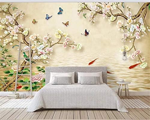 Bathroom self Adhesive Bedroom 3D Non-Woven Fabric Kids Custom Photo Wallpaper Peach Blossom Bloom Rich Butterfly Elegant Noble Background Wall Wall Papers Home Decor