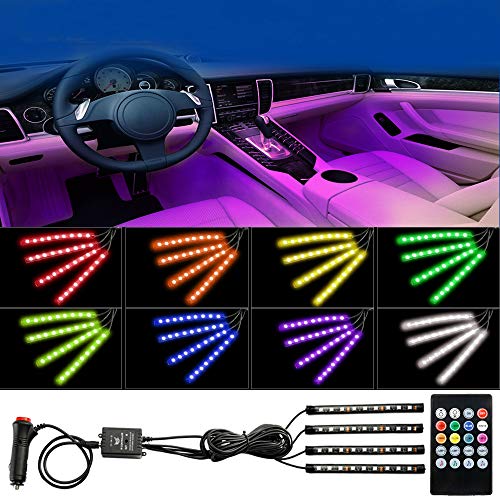 HYB Car LED Strip Light 4pcs 36 LED Car Interior Lights RGB Multicolor Music UnderDash Lighting Waterproof Kit DC 12V with Wireless Remote Control and Sound Active Function Car Charger Included