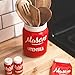 Red Mason Jar Kitchen Utensil Holder for Kitchen Counter - Rustic Ceramic Utensil Crock for Spoons, Spatulas & Cooking Tools - Farmhouse Decor for Countertop - Unique Vintage Container and Organizer