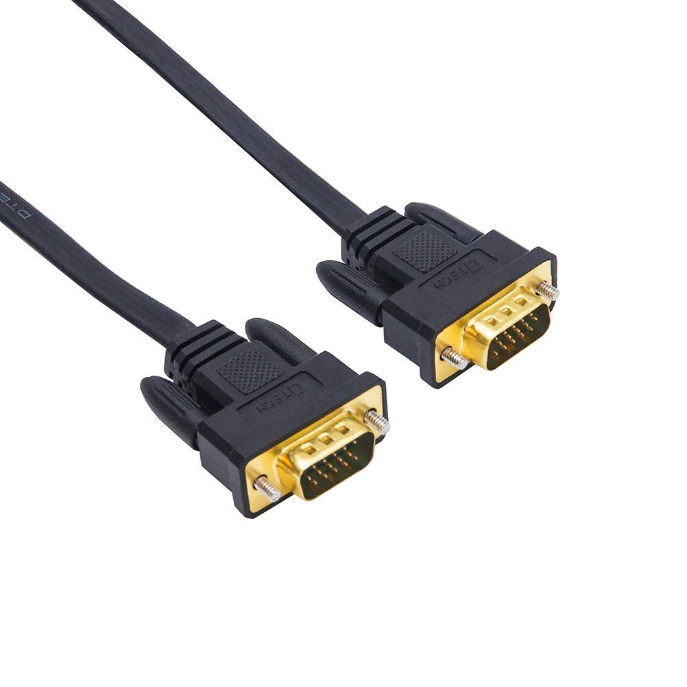 DTech Ultra Thin Flat VGA Cable 1.8m Standard 15 Pin Male to Male Gold Plated Connector SVGA PC Projector HDTVs Laptop Computer Monitor Wire(black.6ft) — image 1