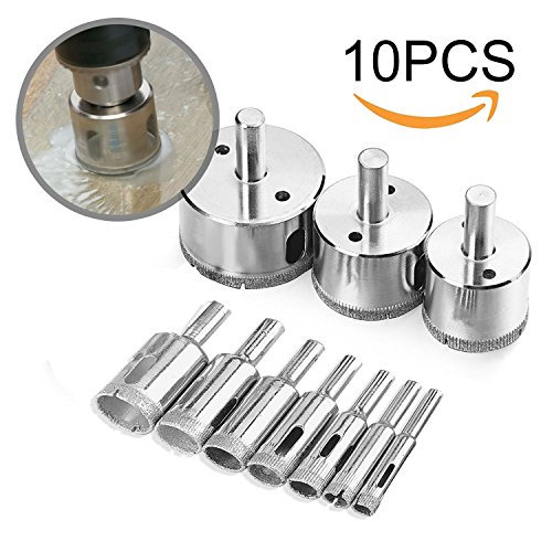 Diamond Drill Bits, KKtick Hollow Core Drill Bit Set for Ceramic, Glass, Porcelain Tile Diamond Hole Saw Tile Set Glass Drill Bit 10 Pcs