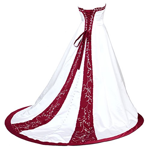 FairOnly D222 Women's Wedding Dress Bridal Gown (Medium, White Red) - Thumbnail 6
