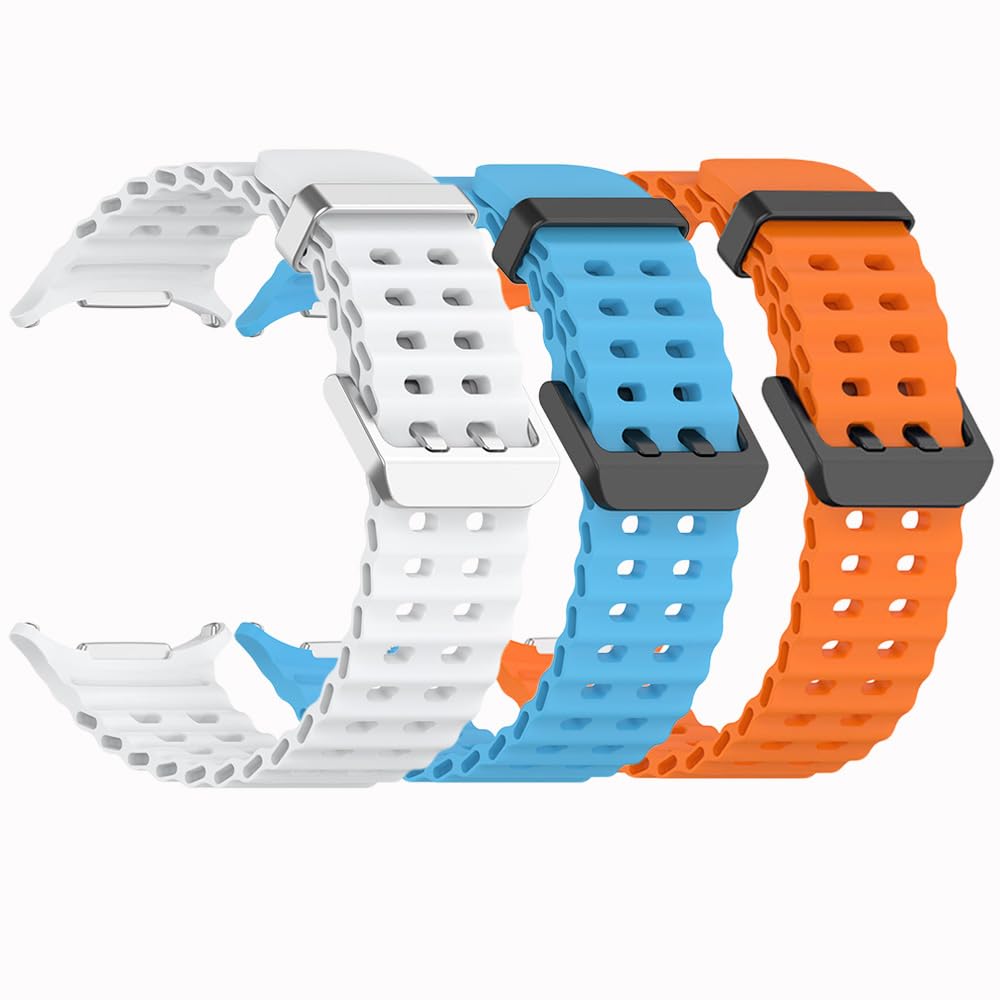EANWireless Compatible for Samsung Galaxy Watch 7 Ultra Band 47mm, (3 Pack) Soft Ocean Silicone Sport Strap Replacement Accessory Fit for Samsung Galaxy Watch Ultra Bands