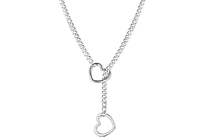 KOFISNI Heart O-ring Slip Chain Necklace For Women Punk Rock Stainless Steel Cuban Long Handmade Necklace Jewelry Gifts Adjustable Lariat Y-Necklace Heart Locker With Key