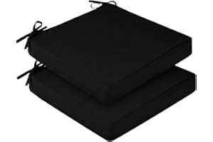 downluxe Waterproof Outdoor Chair Cushions Set of 2, 19" x 19" x 3" Patio Chair Cushion with Non-Slip Ties & Handle, Square Outdoor Cushion for Patio Furniture with Removable Cover, Black