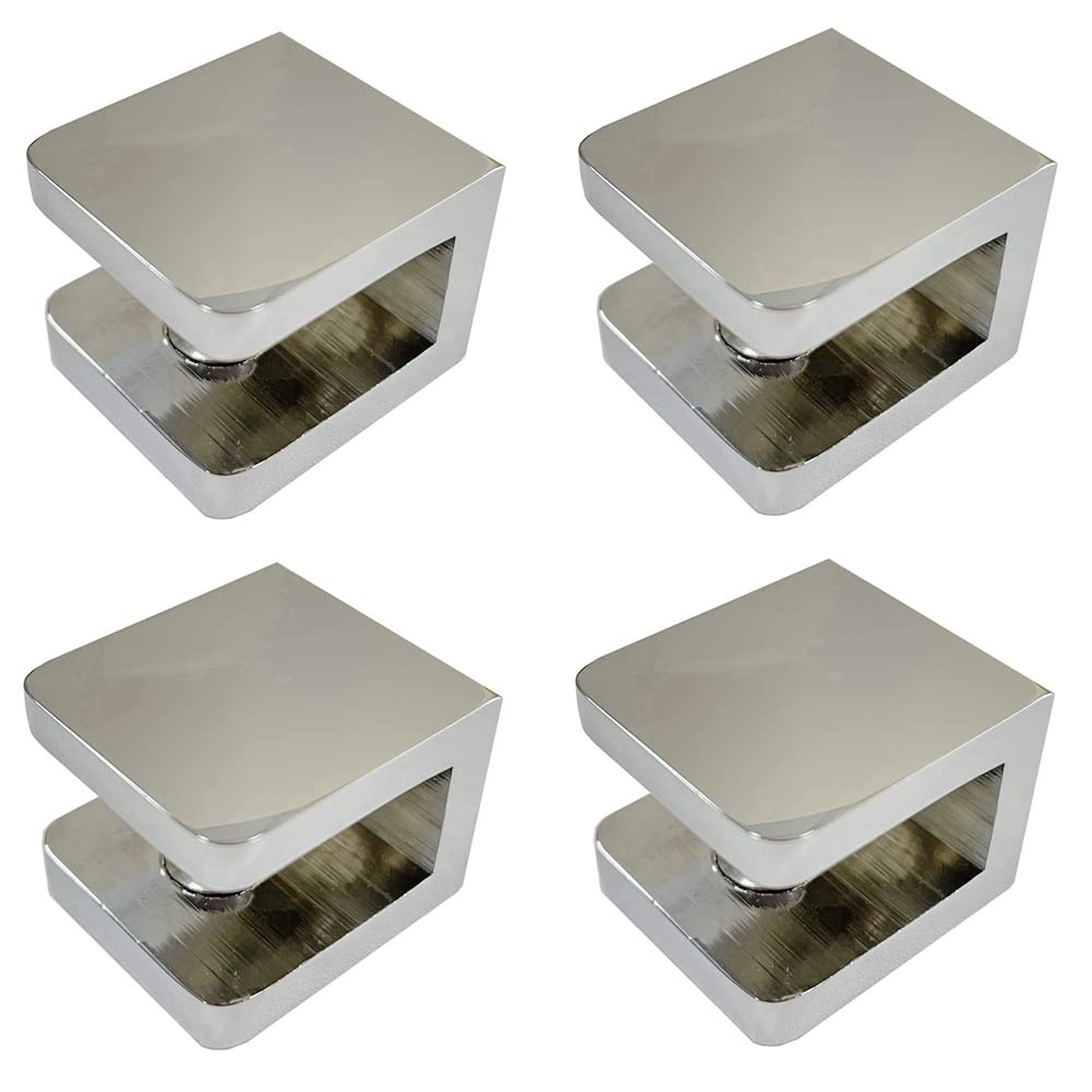Pack of 4 LukLoy Glass Clamp, No-Drill-on-Glass Glass Holder Shelf Bracket Clip Support (for 8mm-10mm Glass, Chrome)