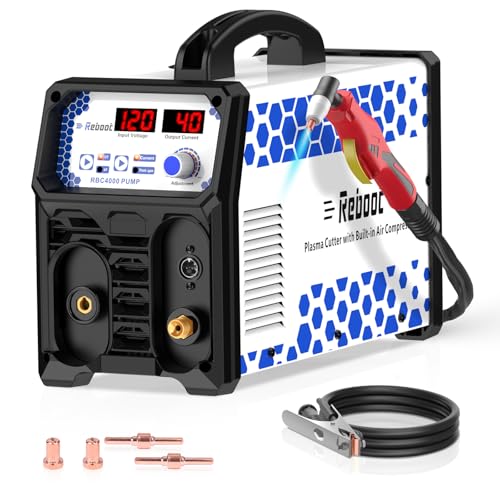 Reboot Plasma Cutter with Built in Air Compressor 40A 120V IGBT Inverter Digital Cutting Machine, 3/8 Inch Clean Cut and 3/5 Inch Max Cut High Frequency