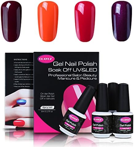 CLAVUZ Gel Nail Polish Set 4PCS Burgundy Red Soak Off UV LED Lacquer Manicure Naill