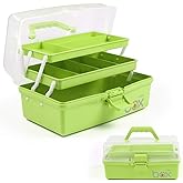 TERGOO 12in 3-Layer Plastic Craft Organizers and Storage, Portable Folding Tackle Box with Handle & Adjustable Dividers, Multipurpose Case for Sewing, Art Supplies, Medicine, Tools (Green)