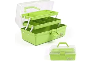 TERGOO 12in Three-Layer Multipurpose Storage Box Folding Tool Box/Art & Crafts Case/Sewing Supplies Organizer/Medicine Box/Family First Aid Box with 2 Trays (Green)