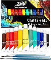 Acrylic Paint Set 12 Colors by Crafts 4 ALL Perfect For Canvas, Wood, Ceramic, Fabric. Non toxic & Vibrant Colors. Rich...