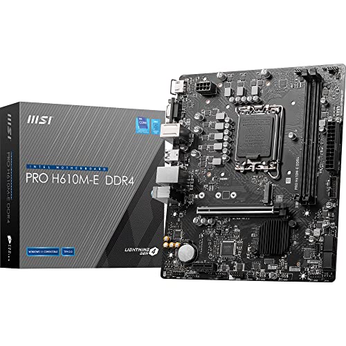 MSI PRO H610M-E DDR4 Motherboard, Micro-ATX - Unterstützt Intel 12th Gen Core Prozessoren, LGA 1700-2X DIMM (3200MHz), 1x PCIe 4.0 x16 Slot, 1 x M.2 G