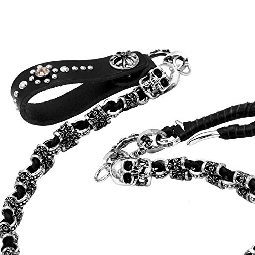 Uniqsum Cross Skull Charms Braided leather Wallet chain Biker Punk Key chain With hook snap closure - Thumbnail 3