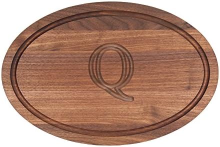 BigWood Boards W400-Q Oval Bar/Cheese Board, 9-Inch by 12-Inch by 0.75-Inch, Monogrammed "Q", Walnut