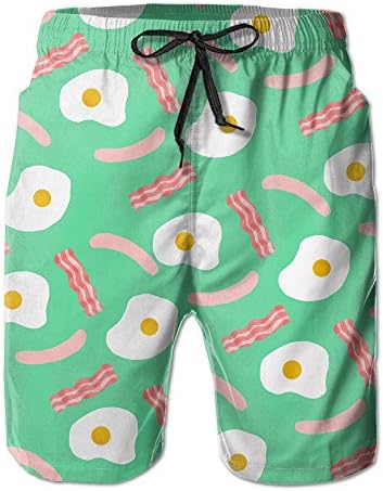 Men's Quick Dry Swim Trunks Printing Egg Bacon Pattern Mint Green Beach Swim Wear Gym Shorts M