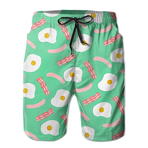 Men's Quick Dry Swim Trunks Printing Egg Bacon Pattern Mint Green Beach Swim Wear Gym Shorts M