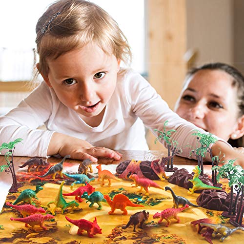 STEAM Life 46 Piece Mini Dinosaur Toy Set - Dinosaur Toys for 3 4 5 6 Year Old Boys and Girls - STEM Toys Dinosaurs Toy Set 36 Dinos a Playmat and Props - Triceratops Pterodactyl and T-Rex Toys