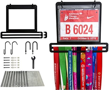 Race Marathon Medal Display ( With 2 Hang Bars ), Not drilled a hole in the wall, Bibs FREE 10 Flip Pouches