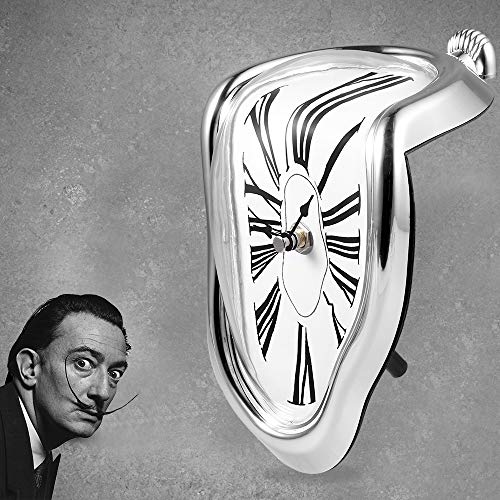 FAREVER Melting Clock, Salvador Dali Watch Melted Clock for Decorative Home Office Shelf Desk Table Funny Creative Gift, Silver