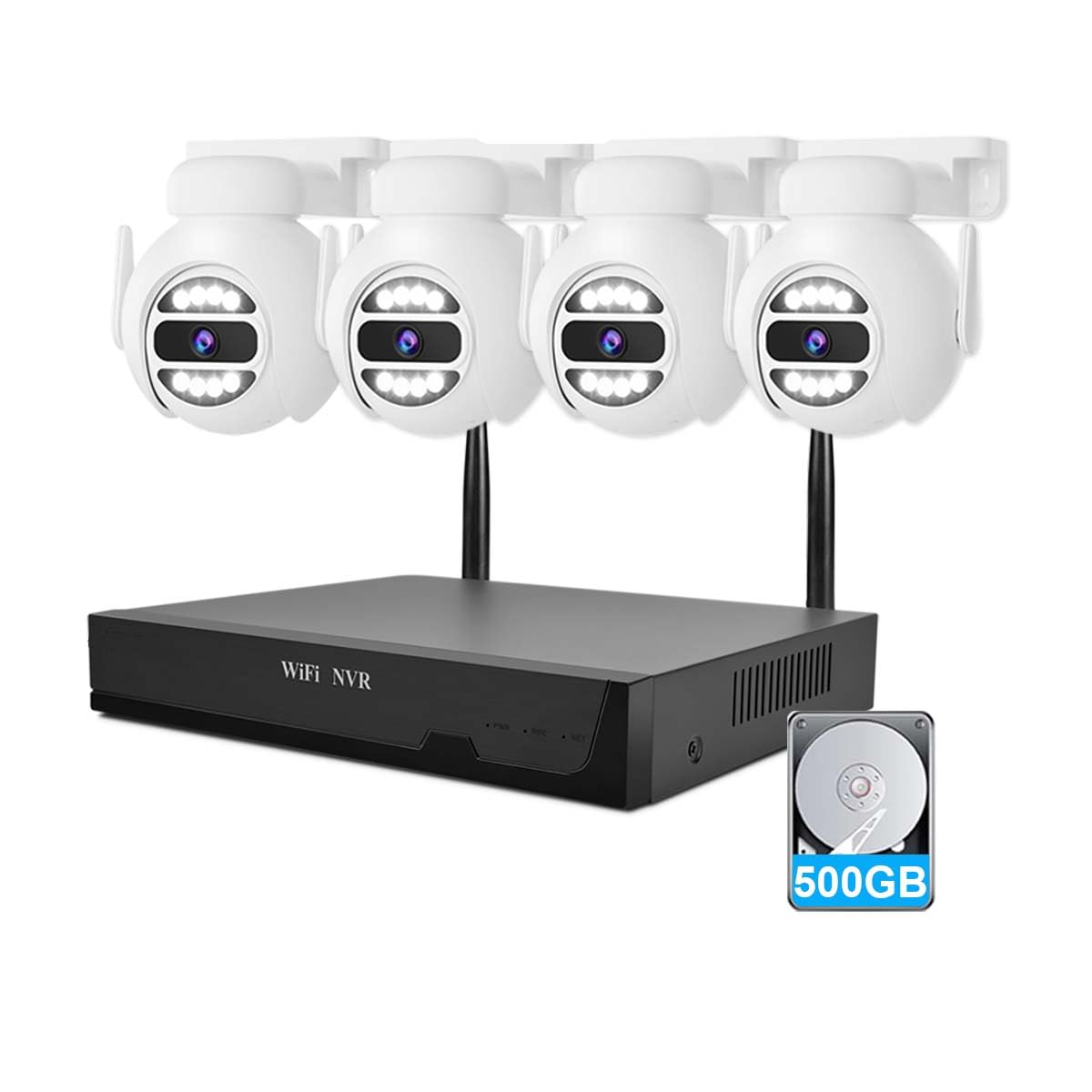 Photo 1 of [Auto Tracking Alert 360° PTZ & 2-Way Audio] 8CH Plug&Play Wireless Cameras for Home Security, 4x1920P 5MP IP67 IR&Full Color Night Vison AI Motion Detection, 500G HDD 24/7 Recording Remote Control