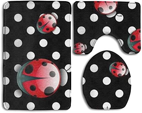 3 Pcs/set Bathroom Non-Slip Ladybug Style Pedestal Rug + Lid Toilet Cover + Bath Mat