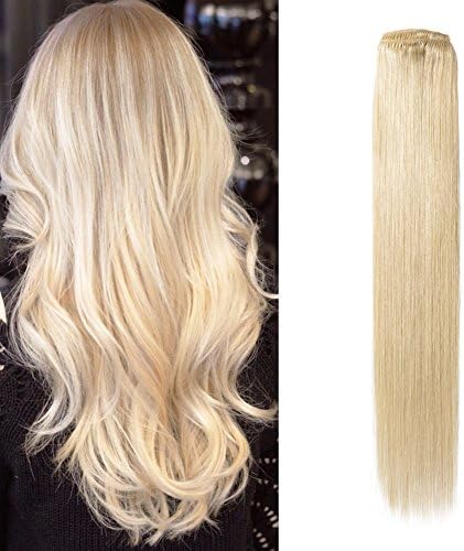 Komfami Remy Hair Extension Clip in Hair Extension Human Hair Real Hair 100 grams (18 inch, No.613 Bleach Blonde)