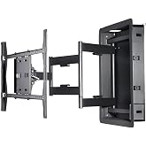 NSY Audio Recessed in Wall TV Mount, 28-Inch Extension and Cable Management | Flush Fit Flat Curved 55"-90" TVs, Low-Profile Hidden Install, Wood Concrete Compatible, VESA 200x200-800x600, 16" Studs Only
