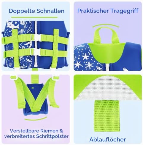 Schwimmweste Kinder - Schwimmhilfe für Jungen und Mädchen mit verstellbaren Schnallen & Doppelte Sicherheitsgurten, TÜV geprüfte, Kinder Schwimmweste Neopren 2-3 Jahre, 15-19 kg