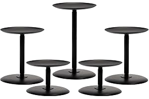 Homemory Christmas Fall Candle Holders for Pillar Candles Set of 5, Decorative Metal Candle Stands Pillar Holder Decor (Black)