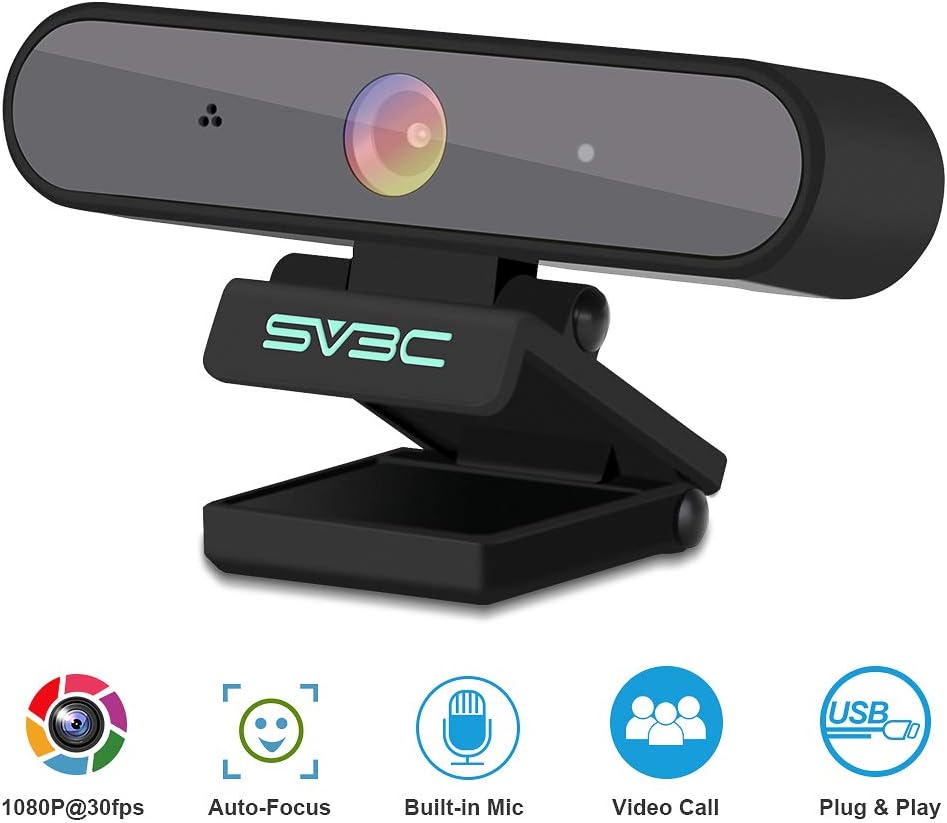 HD 1080P Laptop Webcam, SV3C USB Webcam with Microphone Dual, Web Cam for Youtube Facebook Skype Videos, Plug and Play Desktop Computer Camera for Mac Windows, Microphone Professional Streaming Webcam
