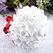 Mikey Store Bridal Artificial Silk Flowers Crystal Roses Pearl Bridesmaid Wedding Bouquet (Red)