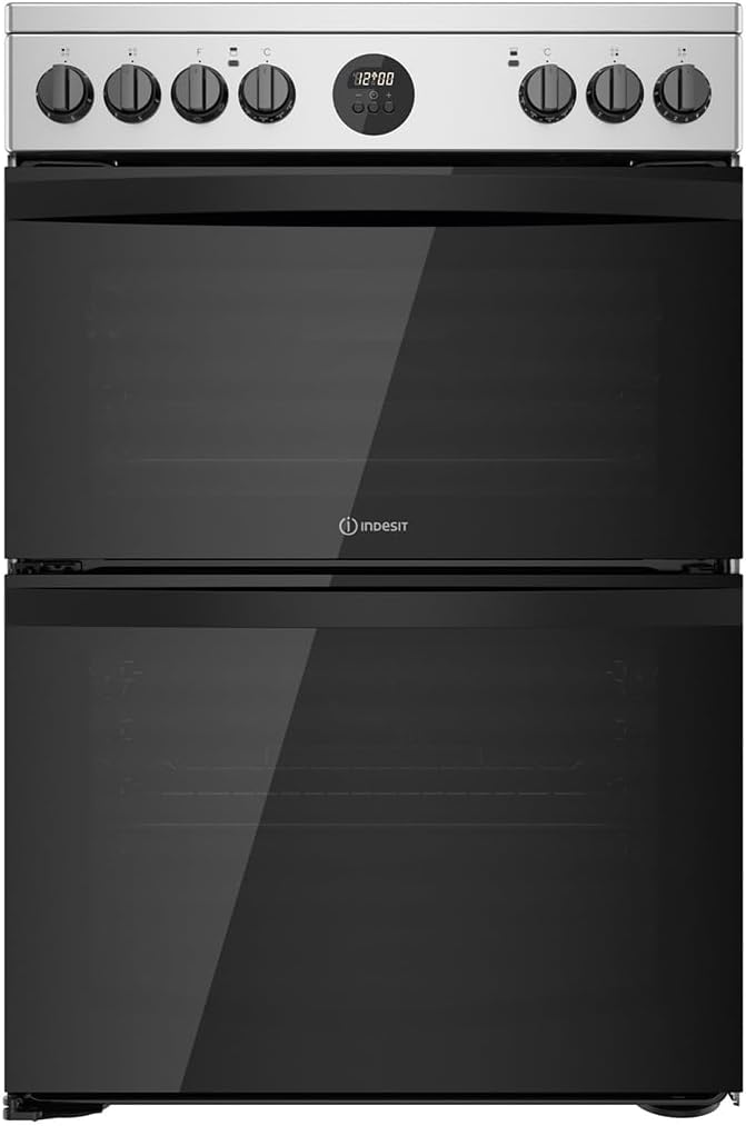 Indesit 60cm Double Oven Electric Cooker Stainless Steel D67V9HCX