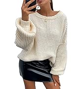 PRETTYGARDEN Women's Crew Neck Loose Drop Shoulder Lantern Sleeve Casual Solid Color Knit Pullove...