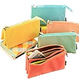 UQueen Fashion Creative Candy Color Three Layer Large Capacity Zipper Cosmetic Makeup Storage Bag,Simple Lovely Cute Canvas Multi-functional Stationery Pencil Pen Case Bag (Bluish Violet)