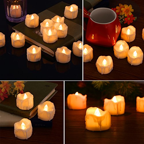 AMIR Flameless Candles, 12 PCS LED Tea Lights with Timer, Flickering Votive Candles for Christmas Thanksgiving Halloween Party Wedding Festival Celebration & Decoration, Battery Included (Warm White)