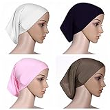 Ksweet 4pcs Lightweight Hijab Cap Under Scarf Women Tube Bonnet Cap Elastic Underscarves Inner Hijab Caps (Black+Beige+Pink+Light brown )