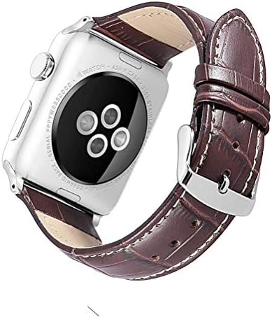 YOFUNTLE Compatible for Apple Watch Band 42mm 44mm,Alligator Grain Replacement Wrist Bands Genuine Leather Strap Compatible for Apple iWatch Series 4 44mm Series 3/2/1 42mm (Dark Brown)