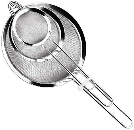 Rottogoon Fine Wire Mesh Kitchen Sieve Set with Rim (Silver)