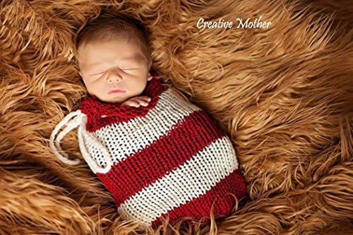Creative Mother Christmas Cocoon Sleeping Bag for Newborn Boy Girl Cotton Knitted Crochet Photography Prop (White and Red)