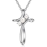 Zhi Kexin Cross Necklace for Women 925 Sterling Silver Cubic Zirconia Cross Necklace Christian Baptism Pendant Faith Jewelry Christian Communion Confirmation Gift