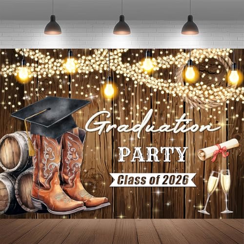 Raelith Western Cowboy Graduation Party Backdrop Rustic