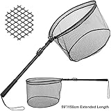 PLUSINNO Fishing Net Fish Landing Net, Foldable Collapsible Telescopic Pole Handle, Durable Nylon Material Mesh, Safe Fish Catching or Releasing(59